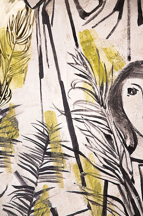 Detail aus der Wandmalerei als Inspiration Szene aus der linken Hälfte der Malerei
